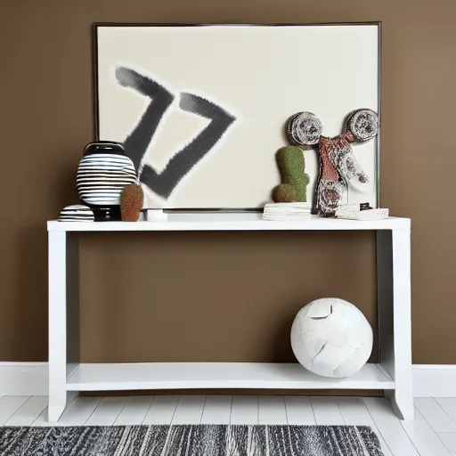 Image similar to white console table, brown legs, feels the beat, stock beauty, ball, pinata