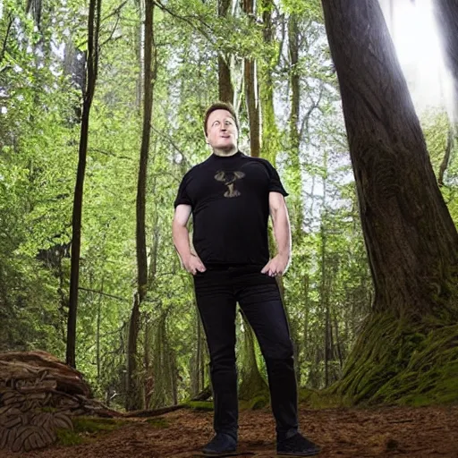 Prompt: elon musk as a minotaur in the forest looking majestic