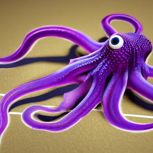 Image similar to a photo of 8k ultra realistic evil purple squid, full body, intricate purple and blue tentacles, ornate