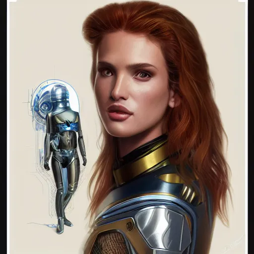 Image similar to ultra realistic illustration, bella thorne as borg 7 of 9 from star trek, intricate, elegant, highly detailed, digital painting, artstation, concept art, smooth, sharp focus, illustration, art by artgerm and greg rutkowski and alphonse mucha