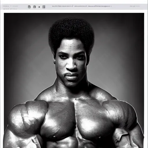 Image similar to the artist formerly know as Prince with the physique of a body builder, realistic, detailed, cinematic, dynamic lighting, photorealistic, refined, intricate, digital art, background a gym, masterpiece, 8k