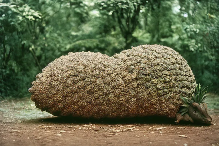 Image similar to a photo of a giant mutant pineapple armadillo in its natural habitat, kodak ektachrome e 1 0 0 photography