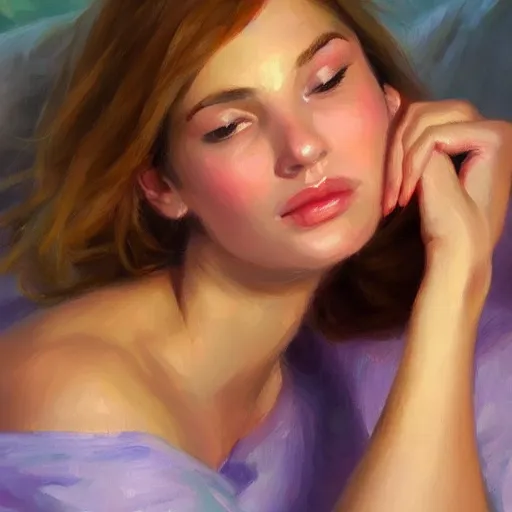 Prompt: super close - up of a woman's fingers, relaxed pose, morning, highly detailed, ultrarealistic oil painting, vladimir volegov, artstation