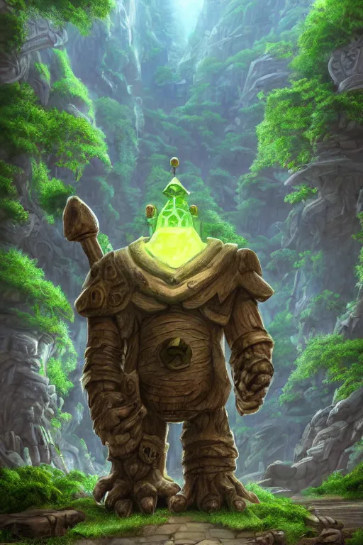 Image similar to zelda fantasy art giant golem troll wood rock greeble gemstone, global illumination ray tracing hdr fanart arstation by sung choi and eric pfeiffer and gabriel garza and casper konefal