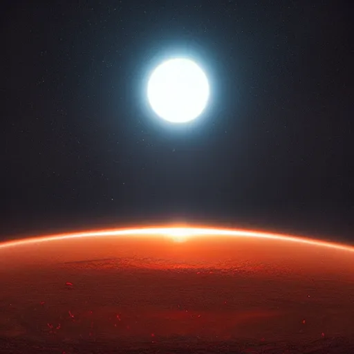 Prompt: a beautiful portrait of a red giant sun, volumetric lighting by jean kalin popov and greg rutkowski