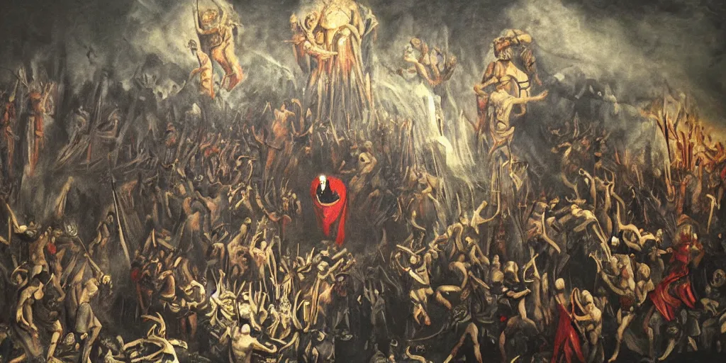 Image similar to dante's inferno painting, with biden trump obama united states of america, illuminati symbol, flag, crows, skeletons, crosses, jesus, dark beauty, rotten gold, perfect faces, extremely detailed, cinema 4 d, unreal engine.