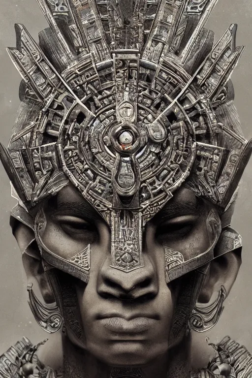 Image similar to aztec god, close - up portrait, powerfull, intricate, elegant, volumetric lighting, scenery, digital painting, highly detailed, artstation, sharp focus, illustration, concept art, ruan jia, steve mccurry