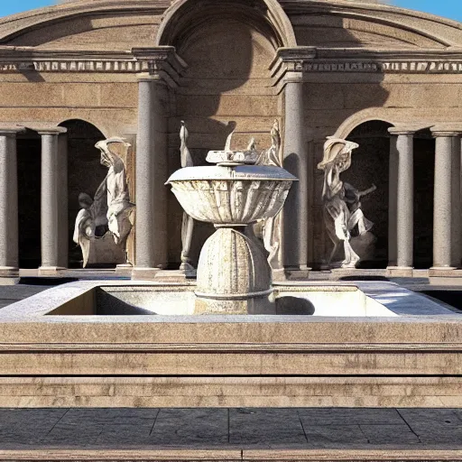 Prompt: design of a fountain, roman style, white color scheme, vivid lighting, photorealist, 4 k