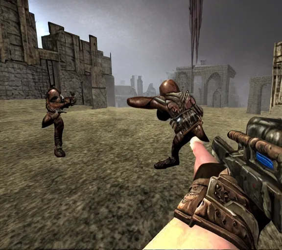 Image similar to quake 1 ranger battle gothic environment