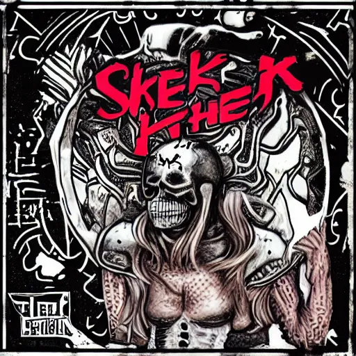 Prompt: skelethor themed punk album cover, album cover