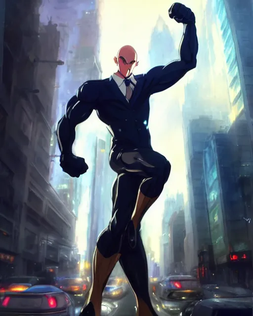 Realistic One Punch Man, city background, artistic, Stable Diffusion