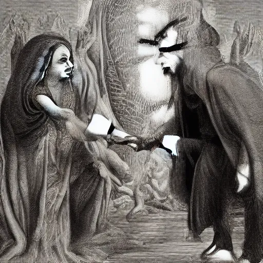 Image similar to A lizard person shaking hands with a religious icon, horror, black metal