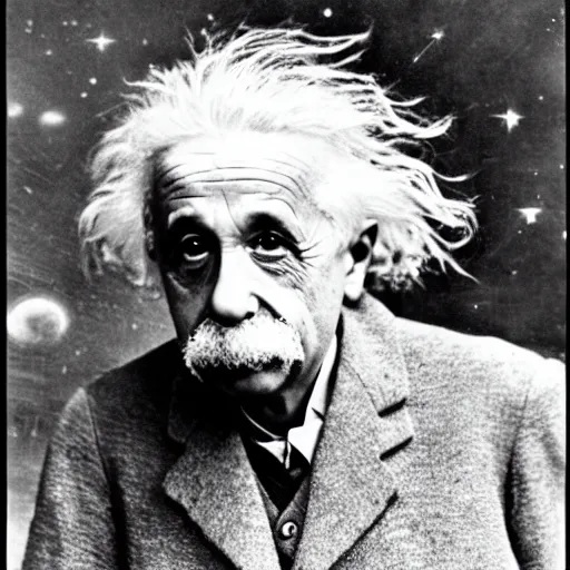 Prompt: Albert Einstein in outer space at a supernova