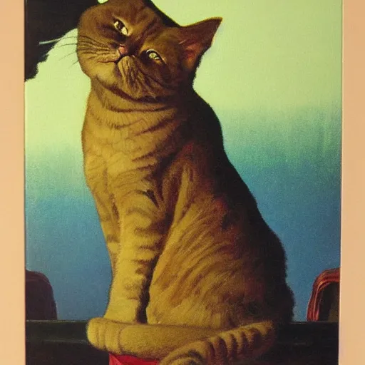 Prompt: 5 dollar cat i found at a garage sale greg rutkowski maxfield parrish eleanor forescue-brickdale howard pyle acrylic painting