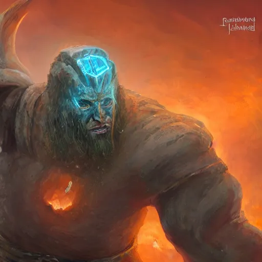 Image similar to The runic stone elemental golem, d&d art, fantasy, painted, 4k, high detail, sharp focus