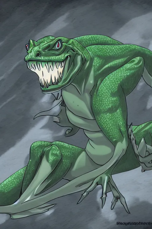 Image similar to lizardman, gray scales, anime, hd,