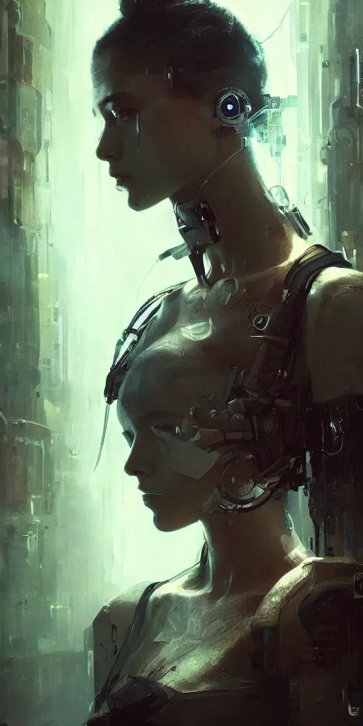 Image similar to female cyberpunk, beautiful face, rule of thirds, intricate outfit, spotlight, by greg rutkowski, by jeremy mann, digital painting