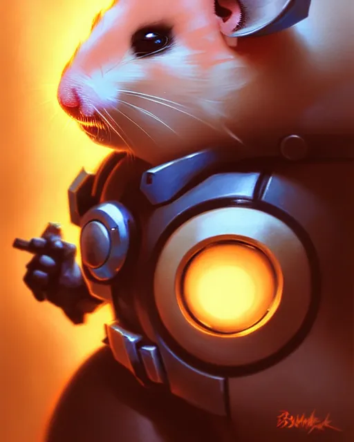 Prompt: wrecking ball the hamster from overwatch, character portrait, portrait, close up, highly detailed, intricate detail, amazing detail, sharp focus, vintage fantasy art, vintage sci - fi art, radiant light, caustics, by boris vallejo