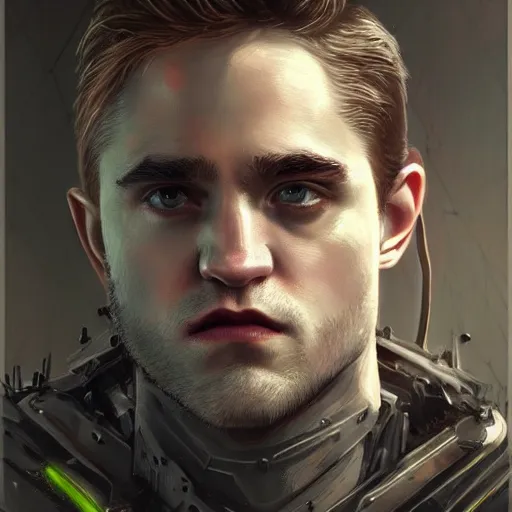 Image similar to robert pattison portrait, dystopia core, apocalyptic, armor, warrior, dramatic, sharp focus, fiction, neon, fantasy, hyper detailed, digital art, trending in artstation, cinematic lighting, studio quality, smooth render, unreal engine 5 rendered, octane rendered, art style and nixeu and wlop and krenz cushart