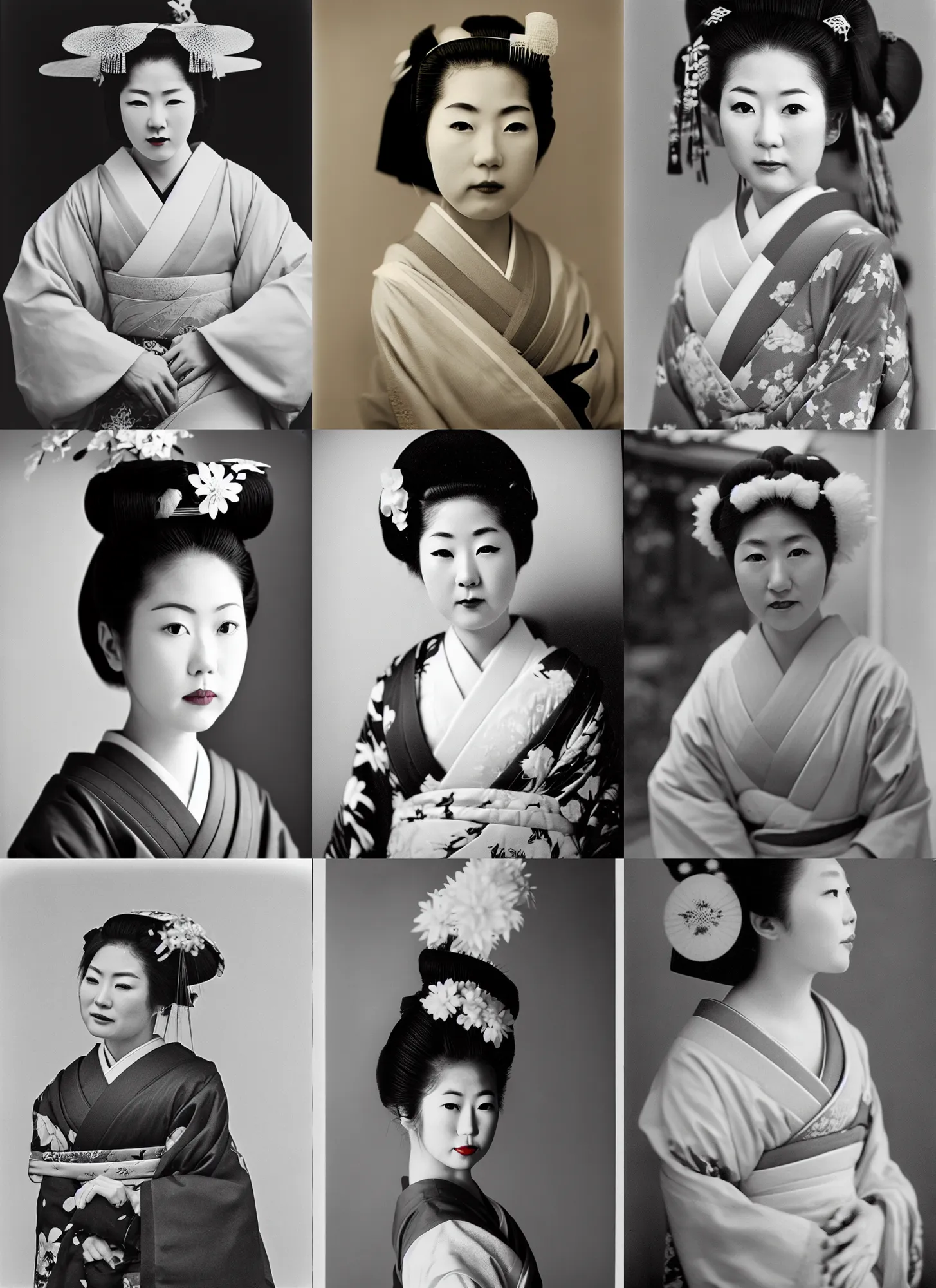 Prompt: Portrait Photograph of a Japanese Geisha Illford FP4 Plus