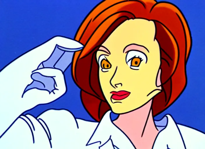 Image similar to an animation cel of dana scully, in the style of netflix animation, toei animation, filmation animation, traditional animation, sharp detail, 1 9 8 8