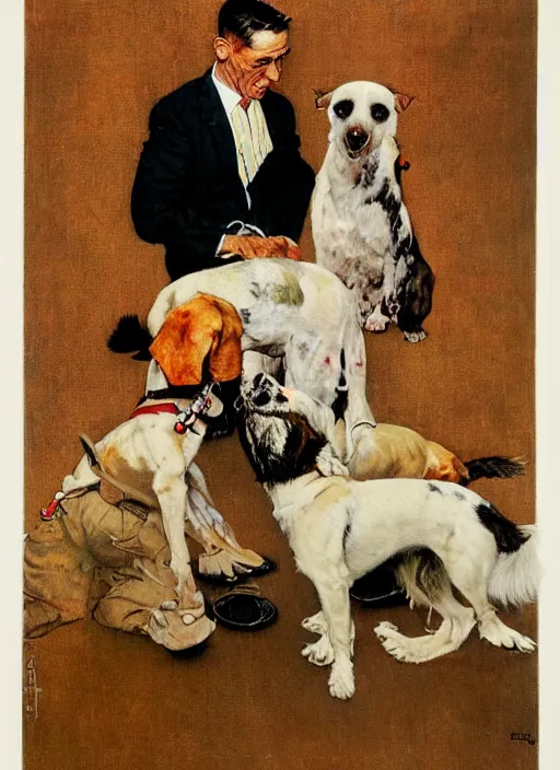 Prompt: a norman rockwell painting of an exploding dog