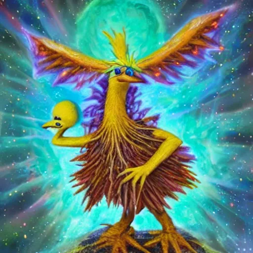 Prompt: big bird as a cosmic eldritch horror