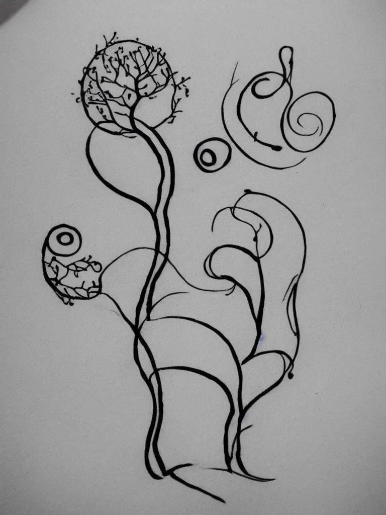 Image similar to a clean single line drawing sketch for a tattoo, acorn that turns into a tree that is also a treble clef with scar line in the middle, clean single line tattoo with color bursts when crossing scar