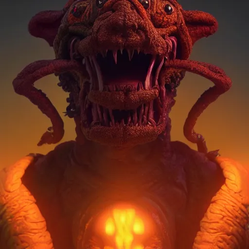 Prompt: a grotesque muppet from doom eternal corrupted by demonic power, intricate artwork by Tooth Wu and wlop and beeple. octane render, trending on artstation, greg rutkowski very coherent symmetrical artwork. cinematic, hyper realism, high detail, octane render