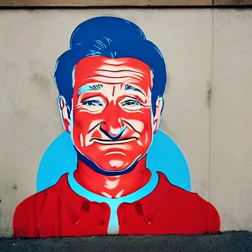 Image similar to robin williams characters street art mural by sachin teng x supreme : 1 high contrast, hard edges, matte painting, geometric shapes, disney, masterpiece : 1