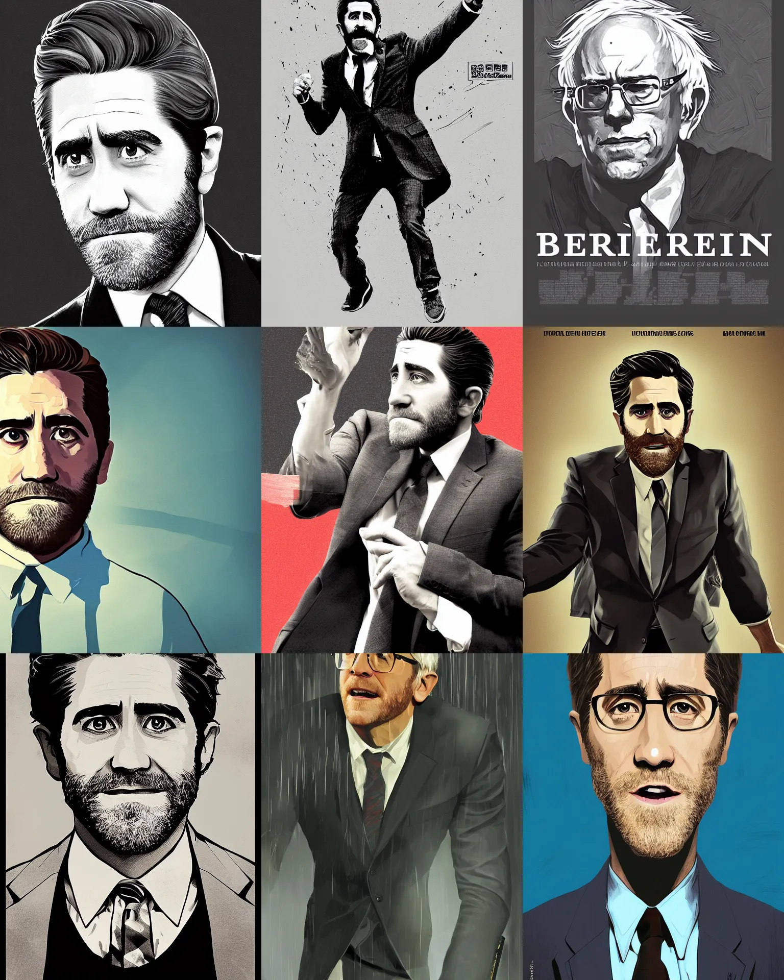 Prompt: bernie ( 2 0 1 6 ) jake gyllenhaal portrays bernie sanders movie poster, feel the bern, dynamic pose, intricate, elegant, highly detailed centered digital painting artstation concept art smooth sharp focus illustration