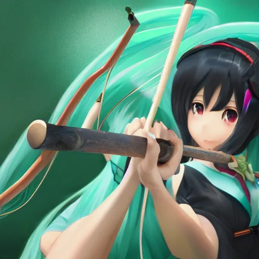 Image similar to hatsune miku and gumi archery lesson, made by stanley artgerm lau, wlop, rossdraws, artstation, cgsociety, concept art, cgsociety, octane render, trending on artstation, artstationhd, artstationhq, unreal engine, 4 k, 8 k,