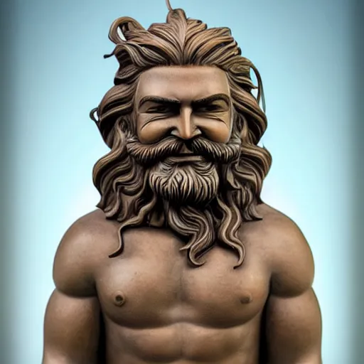 Image similar to a flawless, purely water spirit sculpture of a man with long hair, with trimmed beard, smiling widely. water spirit statue, extremely detailed, award-winning art, trending on Artstation