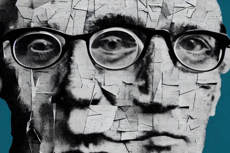 Prompt: close - up portrait of le corbusier built through paper fragments, digital painting, highly detailed, 4 k.