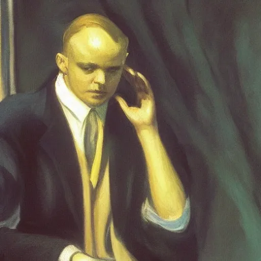 Image similar to a man waving. Hands donr by Edward Hopper.