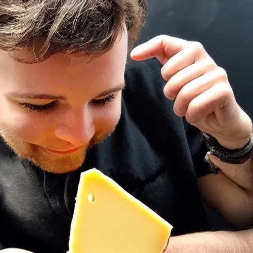 Image similar to a photo of thomas simons holding a piece of cheese