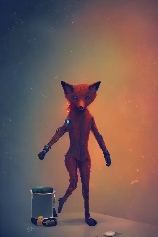 Image similar to a humanoid fox wearing scientist's clothes holding a red chemical, digital painting, masterpiece, digital art, high quality, highly detailed, concept art, trending on deviantart, high coherence, anatomically correct, five fingers, cinematic, high definition, path traced, laboratory background