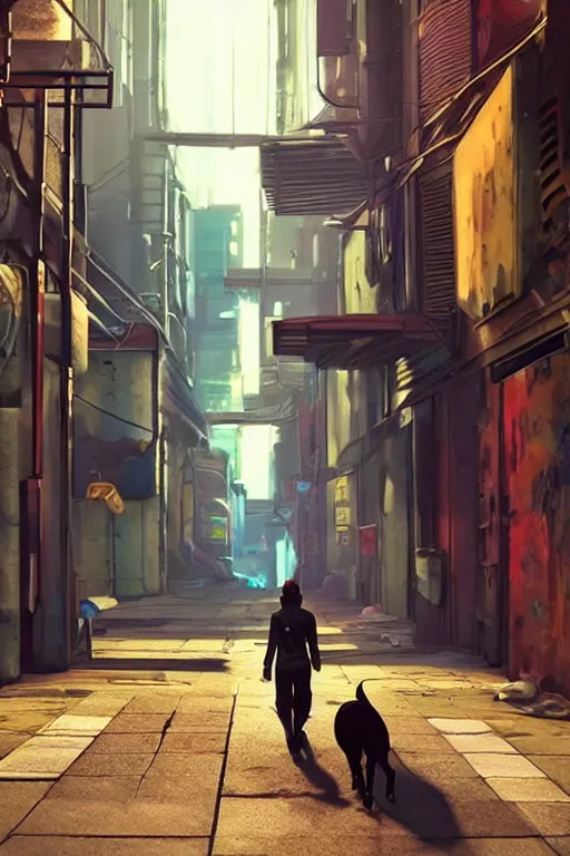 Prompt: stray cat walking through the alleys of a cyberpunk city, realistic, cinematic, ambient, unreal engine