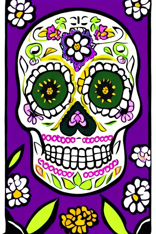 Image similar to illustration of a sugar skull day of the dead girl, art by meow wolf