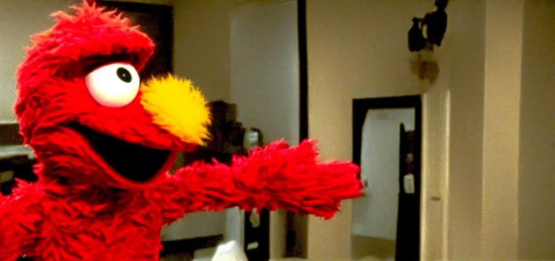 Prompt: still of drug - addicted elmo in requiem for a dream ( 2 0 0 0 ), cinematography by emmanuel lubezki, sesame street puppets, gritty, visceral