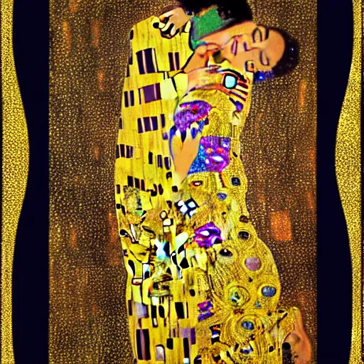 Image similar to a painting of Prince in the style of Klimt. Gold color scheme