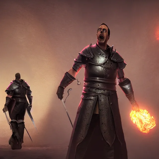 Image similar to jerry seinfeld reimagined as a boss in dark souls, dark cinematic, volumetric, realistic, cinematic lighting, ray tracing, unreal engine 5, unreal engine render, octane render, hyper realistic, photo, 8 k