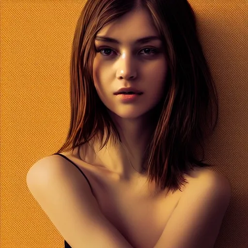 Prompt: a very detailed, photorealistic digital art a beautiful young woman, from the waist up, with sharp features, a beautiful face, soft smile, under studio lighting, taken with a canon eos camera with 1 3 5 mm focal length, by ilya kuvshinov