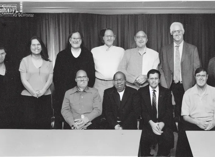 Prompt: Photo of the O5 Council, black and white photograph, archived files, award winning photography, 4KHD