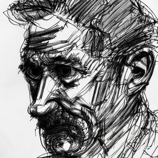 Prompt: a realistic yet scraggly portrait sketch of the side profile of a stern and sophisticated the g - man, trending on artstation, intricate details, in the style of frank auerbach, in the style of sergio aragones, in the style of martin ansin, in the style of david aja, in the style of mattias adolfsson