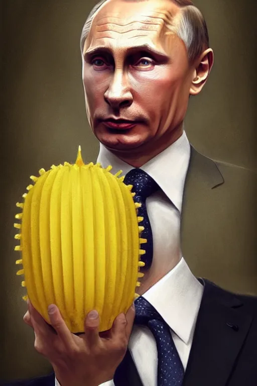 Image similar to vladimir putin as a sponge bob, realistic portrait, symmetrical, highly detailed, digital painting, artstation, concept art, smooth, sharp focus, illustration, cinematic lighting, art by artgerm and greg rutkowski and alphonse mucha