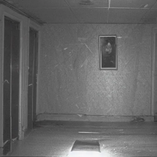 Prompt: low quality 1990s footage of a monster in a room, in the dark