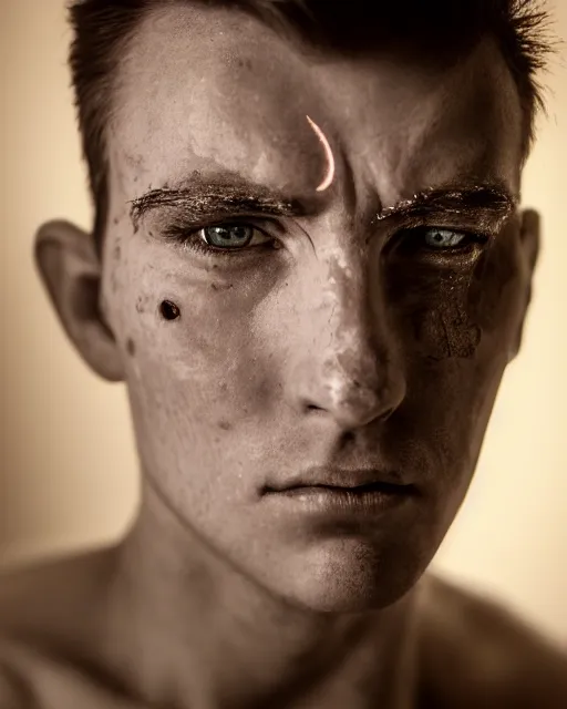Prompt: hyperrealistic ultrarealistic hyper detailed extremely intricate and complex photograph of a man with a scar on his eyebrow, dark mood lighting, taken on canon,