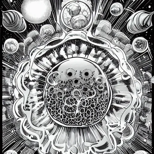 Image similar to space jellyfish by geoff darrow and ernst haeckel