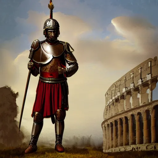 Image similar to a roman soldier in front of his army, ancient rome, digital art, steal armors